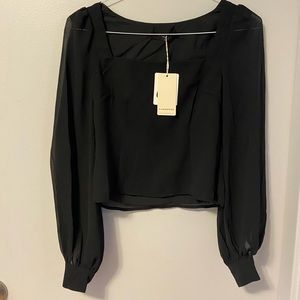 Commense Mesh Puff Sleeve Square Neck Top Size Small